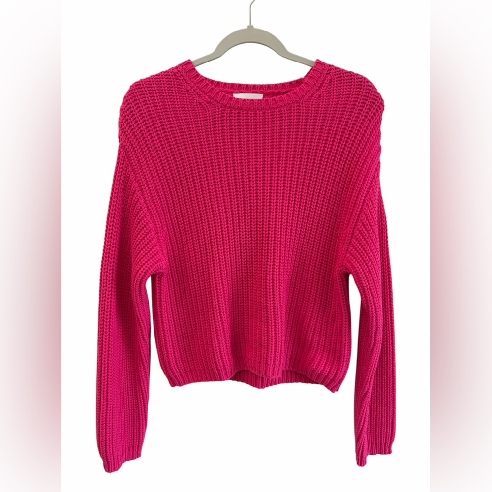 Stitches and Stripes Hot Pink Chunky Knit Crewneck Sweater Size S/M